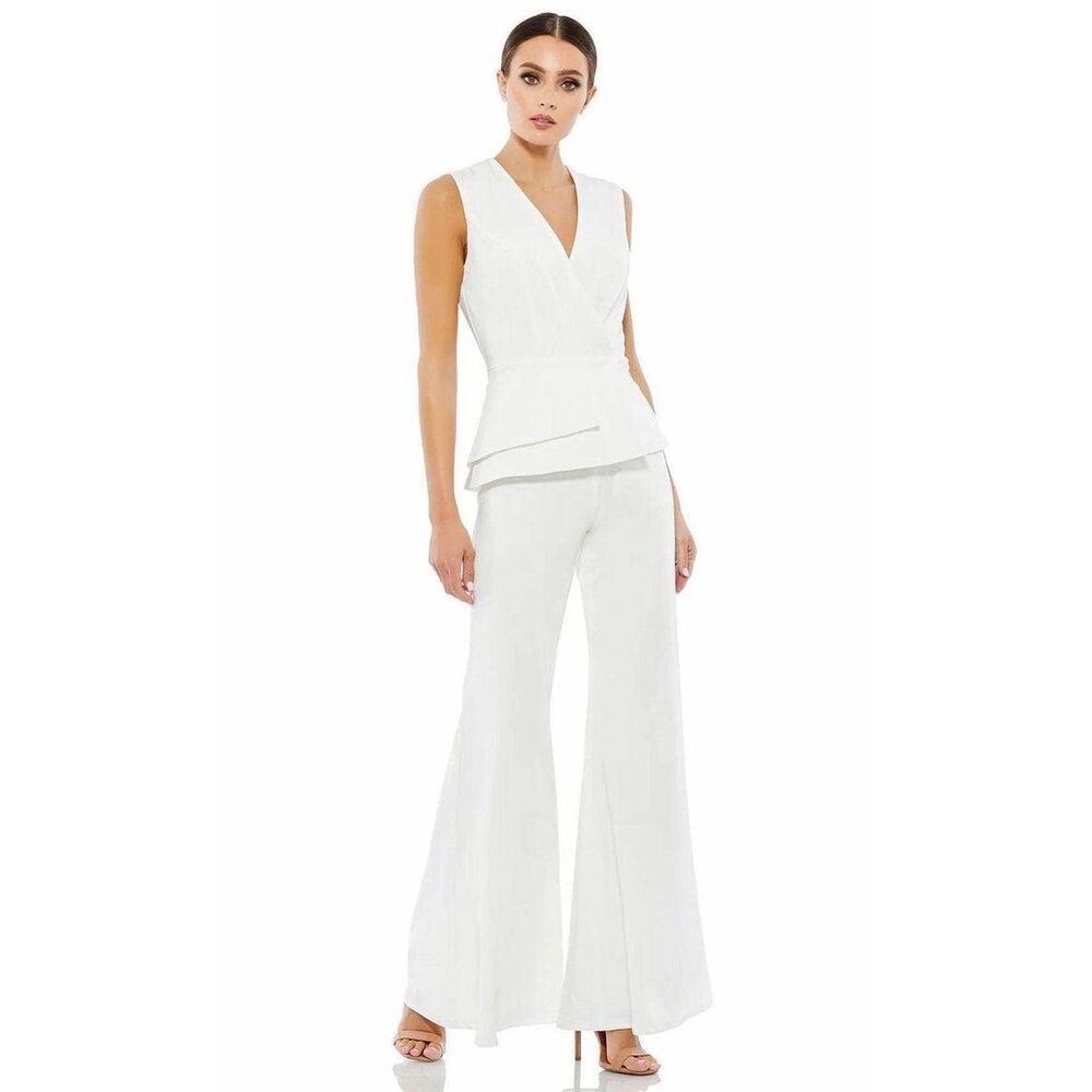Ieena for Mac Duggal 26602 White Sleeveless Peplum Jumpsuit Size 2